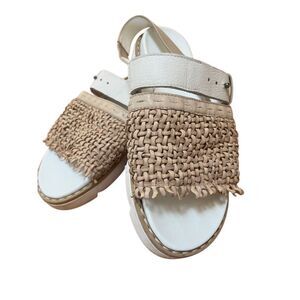 Henry Beguelin White Platform Sandals Tan Woven Leather Slingback Women’s 8 US